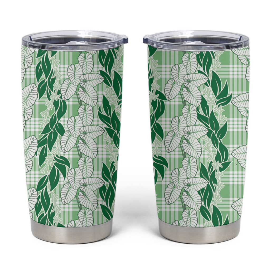 Hawaii Ti Leaf Maile Tuberose Lei Tumbler Cup With Hanalei Leaf Green LT05 Green - Polynesian Pride
