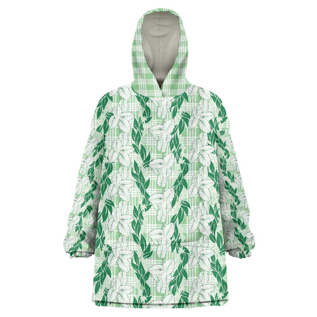 Hawaii Ti Leaf Maile Tuberose Lei Wearable Blanket Hoodie With Hanalei Leaf Green LT05 One Size Green - Polynesian Pride