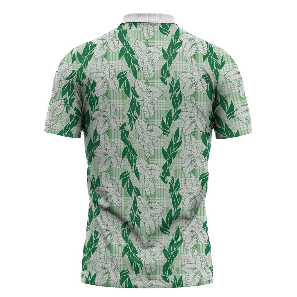 Hawaii Ti Leaf Maile Tuberose Lei Zipper Polo Shirt With Hanalei Leaf Green LT05 - Polynesian Pride