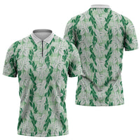Hawaii Ti Leaf Maile Tuberose Lei Zipper Polo Shirt With Hanalei Leaf Green LT05 - Polynesian Pride