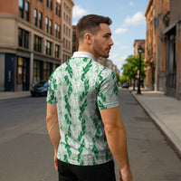 Hawaii Ti Leaf Maile Tuberose Lei Zipper Polo Shirt With Hanalei Leaf Green LT05 - Polynesian Pride