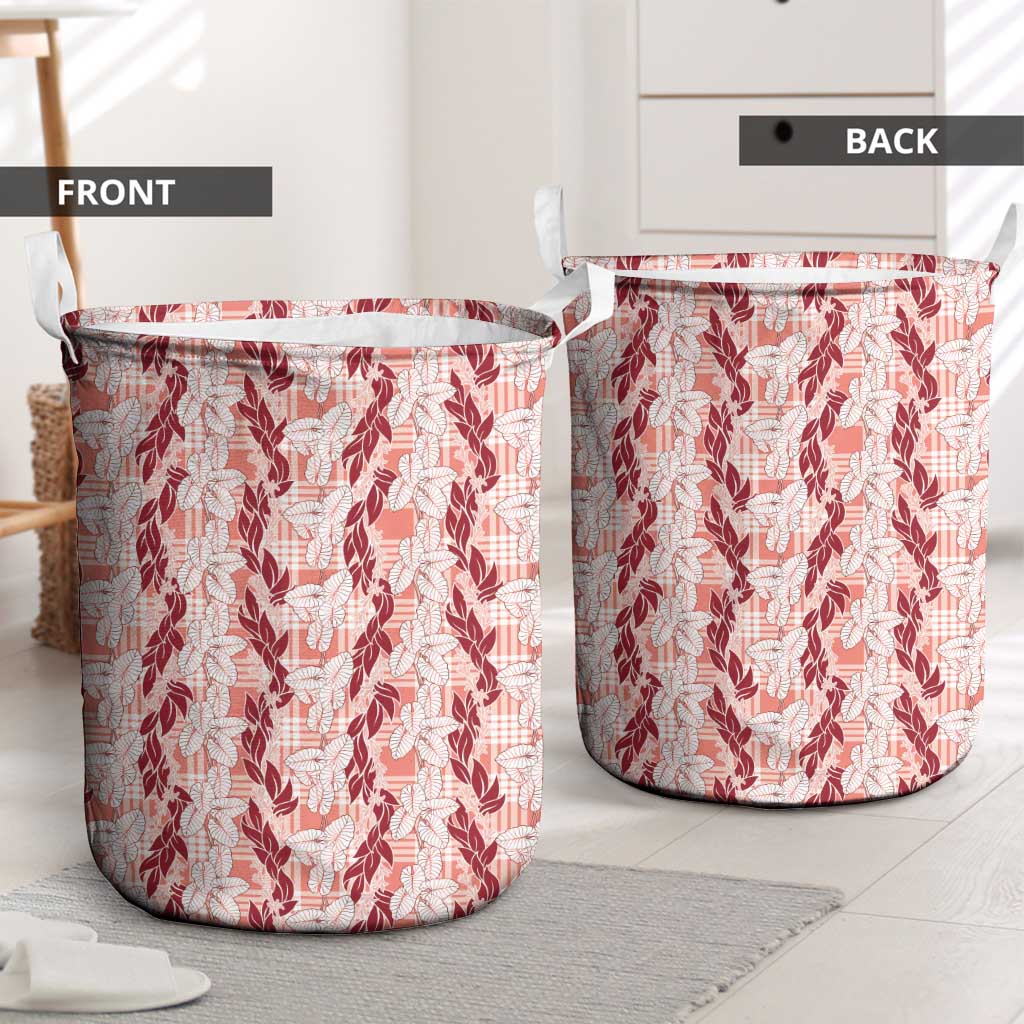 Hawaii Ti Leaf Maile Tuberose Lei Laundry Basket With Hanalei Leaf Red LT05 - Polynesian Pride