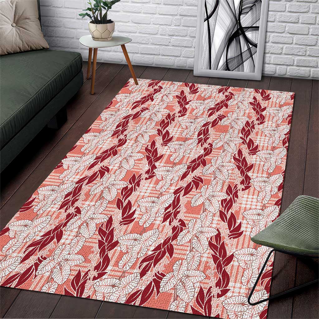 Hawaii Ti Leaf Maile Tuberose Lei Area Rug With Hanalei Leaf Red