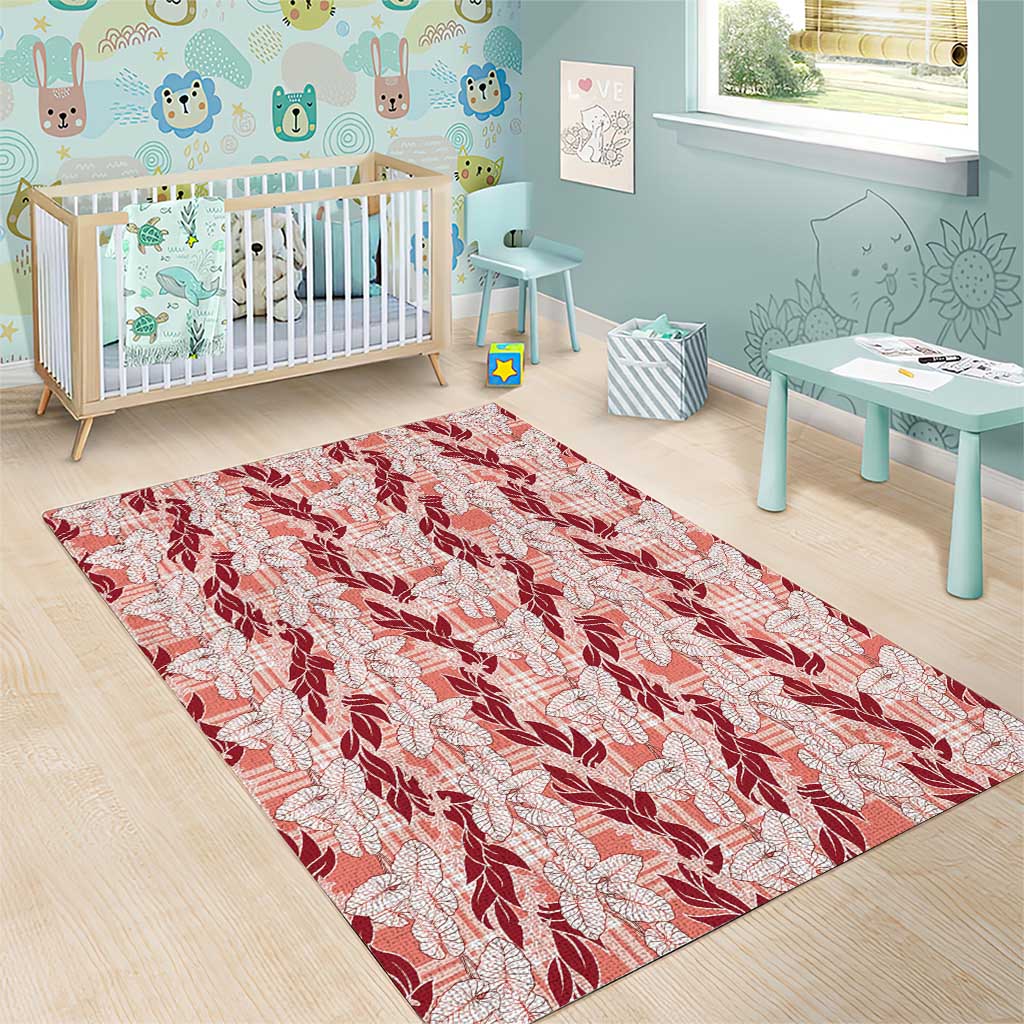 Hawaii Ti Leaf Maile Tuberose Lei Area Rug With Hanalei Leaf Red LT05 - Polynesian Pride
