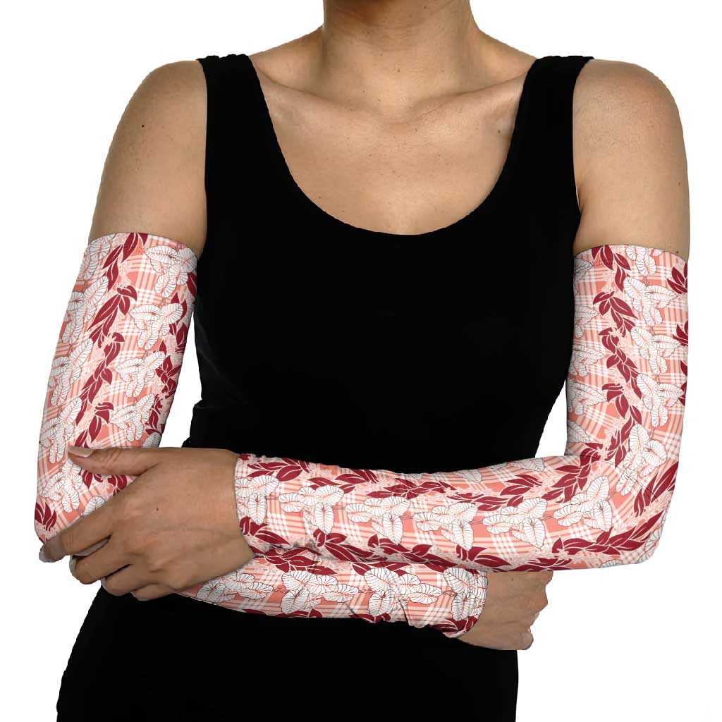 Hawaii Ti Leaf Maile Tuberose Lei Arm Sleeves With Hanalei Leaf Red LT05 - Polynesian Pride