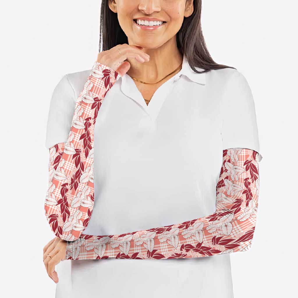 Hawaii Ti Leaf Maile Tuberose Lei Arm Sleeves With Hanalei Leaf Red LT05 - Polynesian Pride