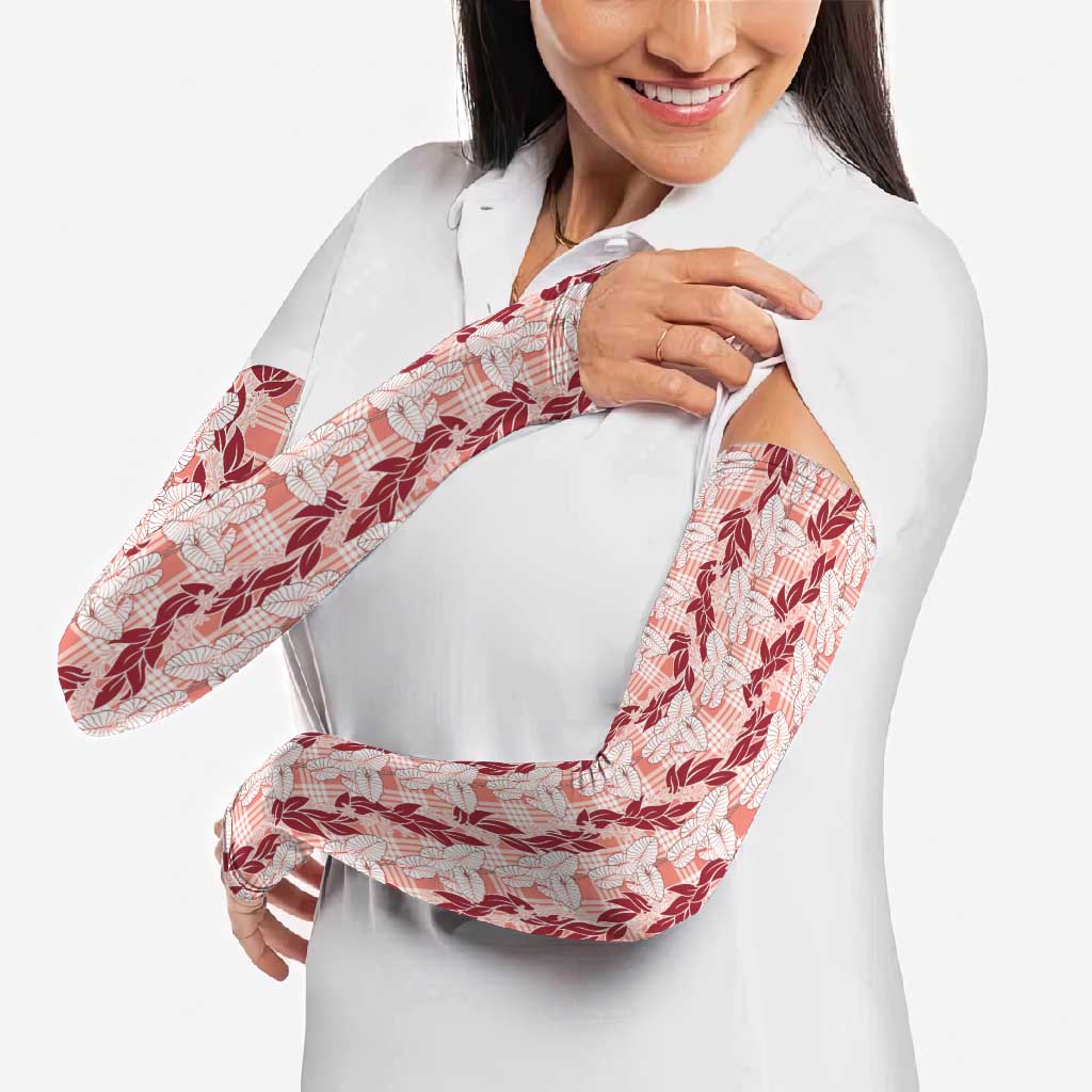 Hawaii Ti Leaf Maile Tuberose Lei Arm Sleeves With Hanalei Leaf Red LT05 - Polynesian Pride