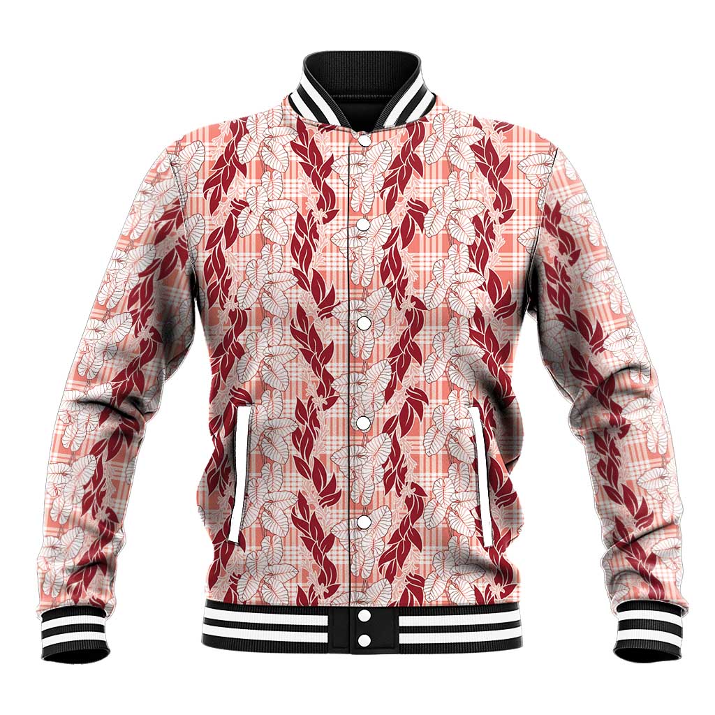 Hawaii Ti Leaf Maile Tuberose Lei Baseball Jacket With Hanalei Leaf Red LT05 Unisex Red - Polynesian Pride