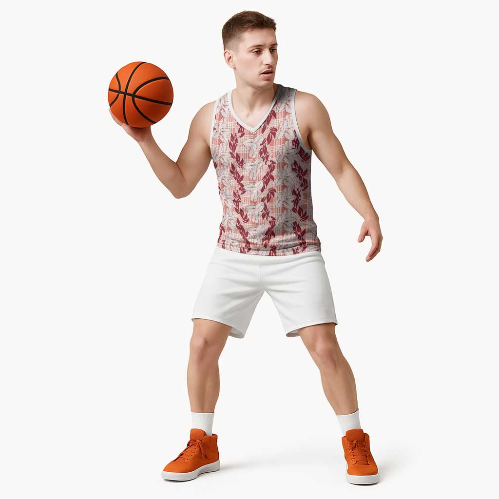 Hawaii Ti Leaf Maile Tuberose Lei Basketball Jersey With Hanalei Leaf Red LT05 - Polynesian Pride