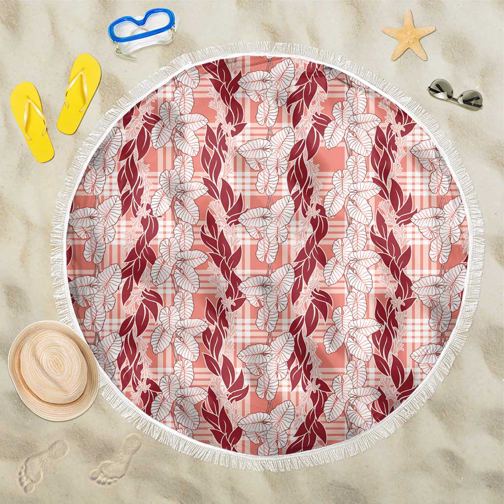 Hawaii Ti Leaf Maile Tuberose Lei Beach Blanket With Hanalei Leaf Red LT05 One Size 150cm Red - Polynesian Pride
