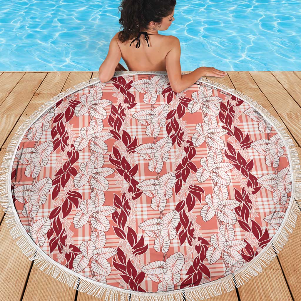 Hawaii Ti Leaf Maile Tuberose Lei Beach Blanket With Hanalei Leaf Red LT05 - Polynesian Pride