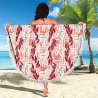Hawaii Ti Leaf Maile Tuberose Lei Beach Blanket With Hanalei Leaf Red LT05 - Polynesian Pride
