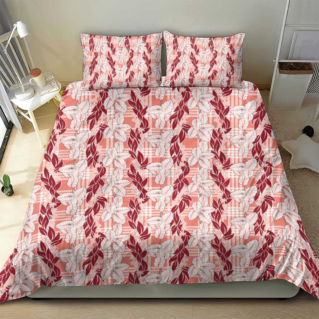 Hawaii Ti Leaf Maile Tuberose Lei Bedding Set With Hanalei Leaf Red LT05 - Polynesian Pride