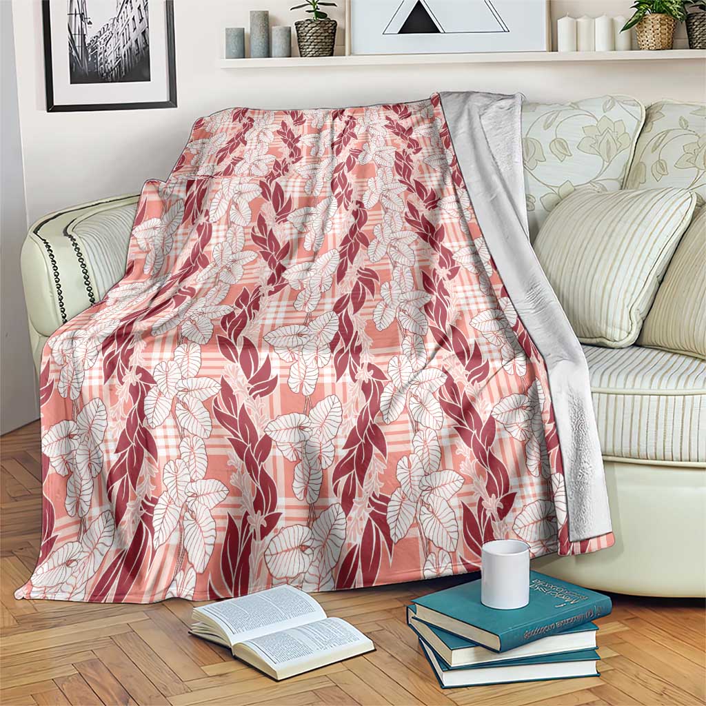 Hawaii Ti Leaf Maile Tuberose Lei Blanket With Hanalei Leaf Red