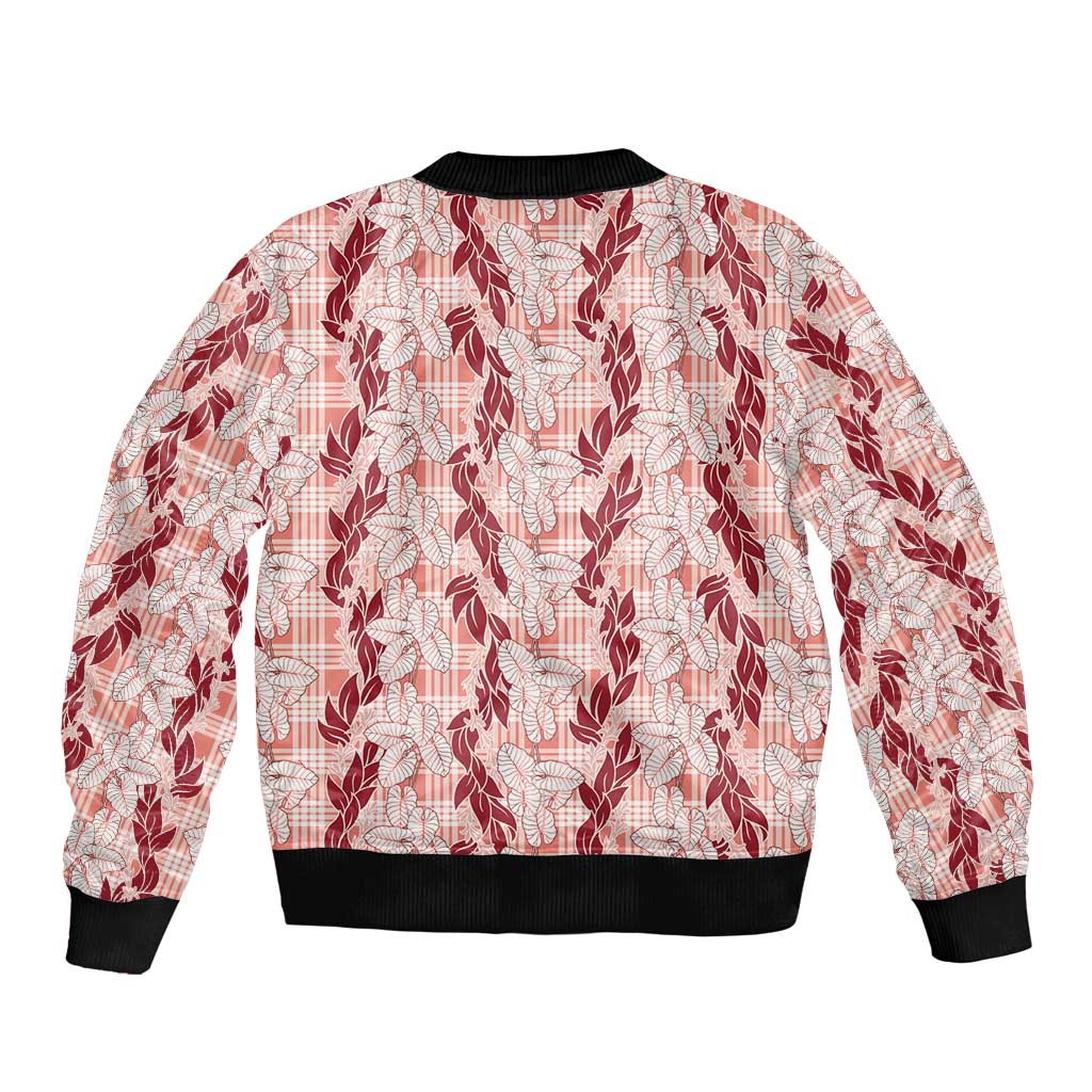 Hawaii Ti Leaf Maile Tuberose Lei Bomber Jacket With Hanalei Leaf Red LT05 - Polynesian Pride