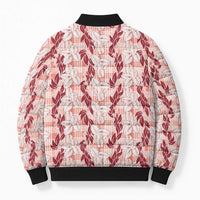 Hawaii Ti Leaf Maile Tuberose Lei Bomber Puffer Jacket With Hanalei Leaf Red LT05 - Polynesian Pride