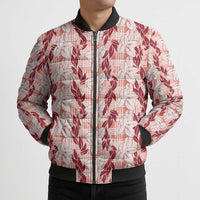 Hawaii Ti Leaf Maile Tuberose Lei Bomber Puffer Jacket With Hanalei Leaf Red LT05 - Polynesian Pride