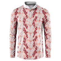 Hawaii Ti Leaf Maile Tuberose Lei Button Sweatshirt With Hanalei Leaf Red LT05 Red - Polynesian Pride