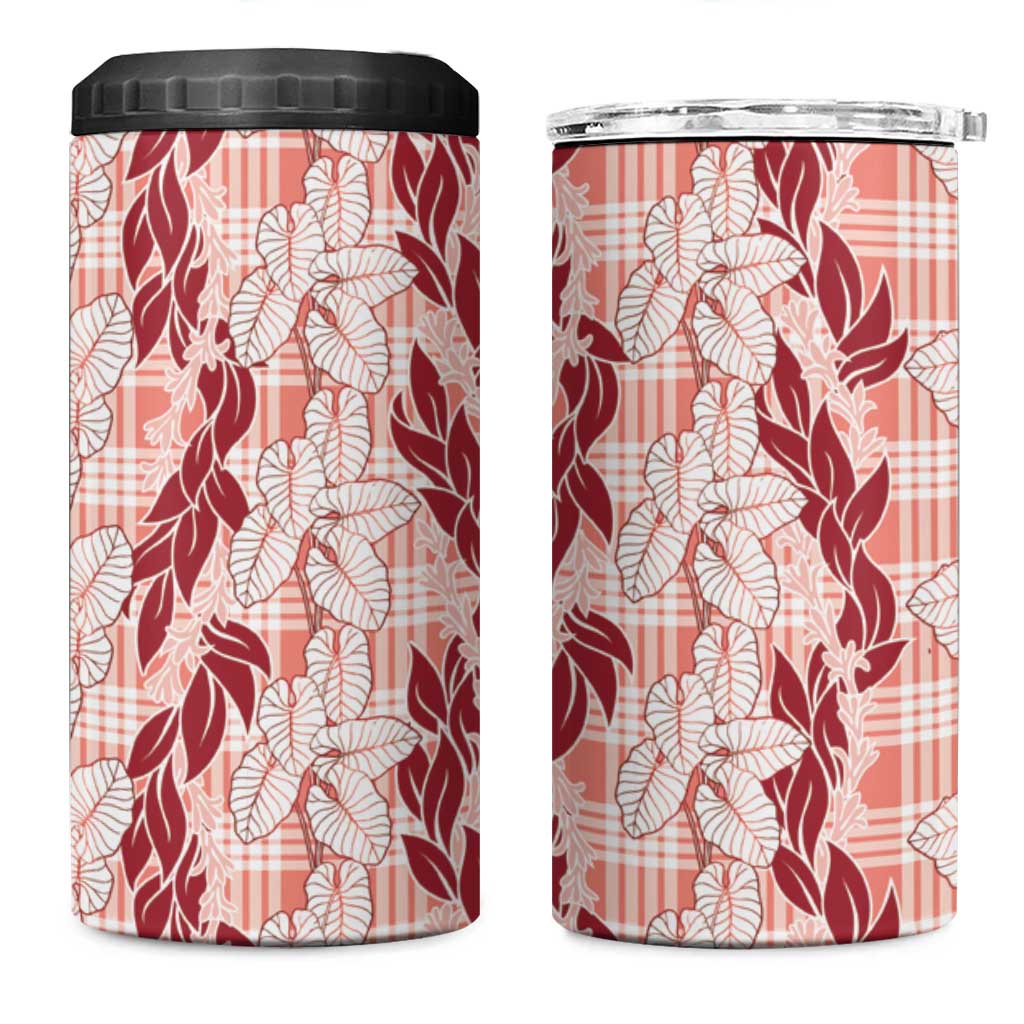 Hawaii Ti Leaf Maile Tuberose Lei 4 in 1 Can Cooler Tumbler With Hanalei Leaf Red LT05 One Size: 16 oz Red - Polynesian Pride