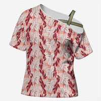 Hawaii Ti Leaf Maile Tuberose Lei Cross Shoulder Shirt With Hanalei Leaf Red LT05 Female Red - Polynesian Pride