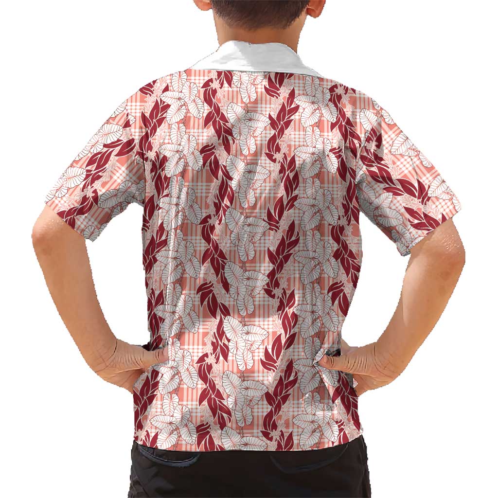 Hawaii Ti Leaf Maile Tuberose Lei Family Matching Mermaid Dress and Hawaiian Shirt With Hanalei Leaf Red LT05 - Polynesian Pride