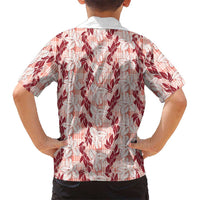 Hawaii Ti Leaf Maile Tuberose Lei Family Matching Off Shoulder Maxi Dress and Hawaiian Shirt With Hanalei Leaf Red LT05 - Polynesian Pride