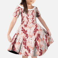 Hawaii Ti Leaf Maile Tuberose Lei Family Matching Off Shoulder Maxi Dress and Hawaiian Shirt With Hanalei Leaf Red LT05 Daughter's Dress Red - Polynesian Pride