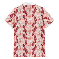 Hawaii Ti Leaf Maile Tuberose Lei Family Matching Off Shoulder Maxi Dress and Hawaiian Shirt With Hanalei Leaf Red LT05 - Polynesian Pride