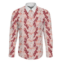 Hawaii Ti Leaf Maile Tuberose Lei Family Matching Puletasi and Hawaiian Shirt With Hanalei Leaf Red LT05 Dad's Shirt - Long Sleeve Red - Polynesian Pride