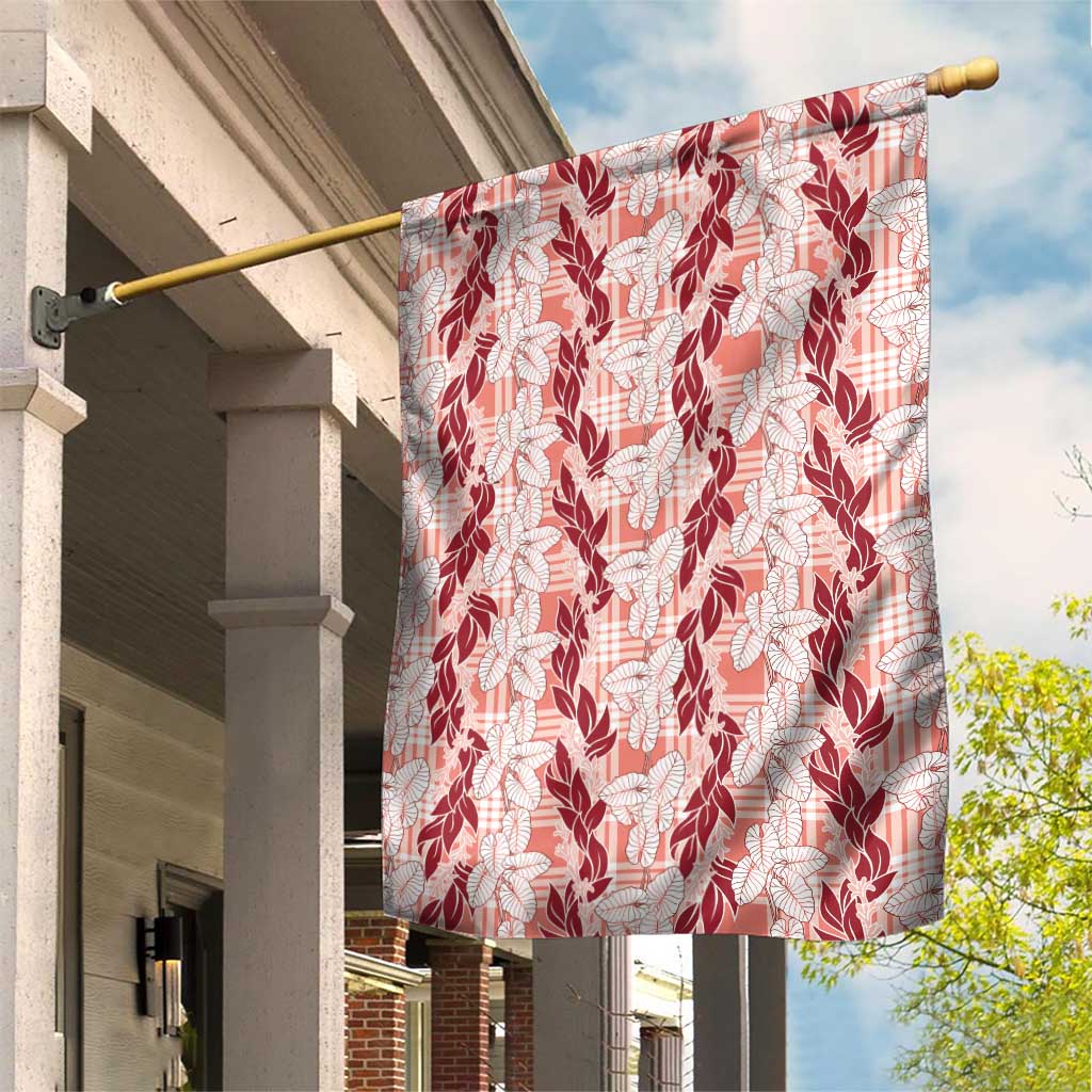 Hawaii Ti Leaf Maile Tuberose Lei Garden Flag With Hanalei Leaf Red LT05 House Flag Red - Polynesian Pride