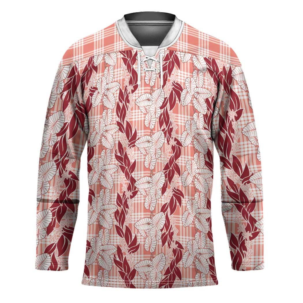 Hawaii Ti Leaf Maile Tuberose Lei Hockey Jersey With Hanalei Leaf Red
