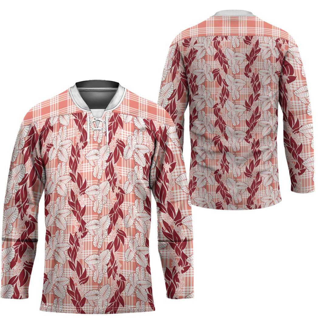Hawaii Ti Leaf Maile Tuberose Lei Hockey Jersey With Hanalei Leaf Red LT05 - Polynesian Pride