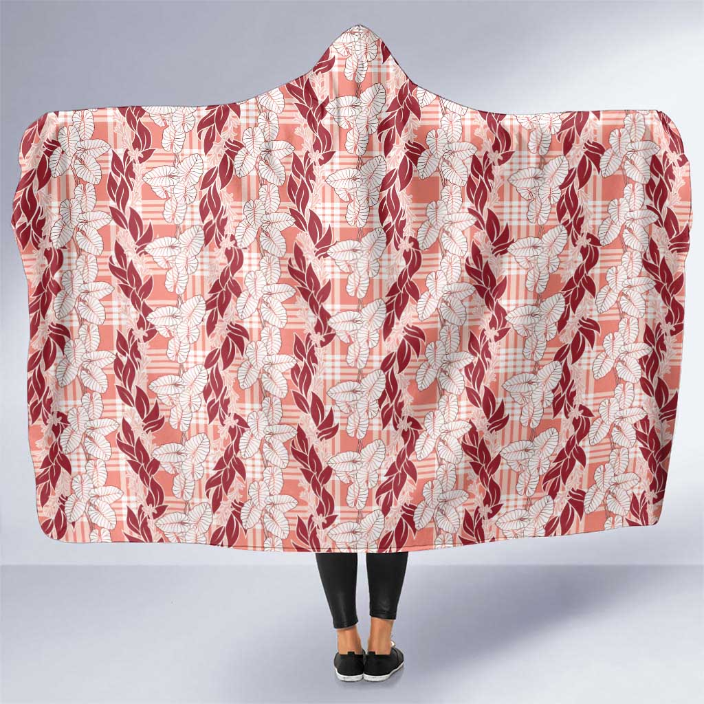 Hawaii Ti Leaf Maile Tuberose Lei Hooded Blanket With Hanalei Leaf Red