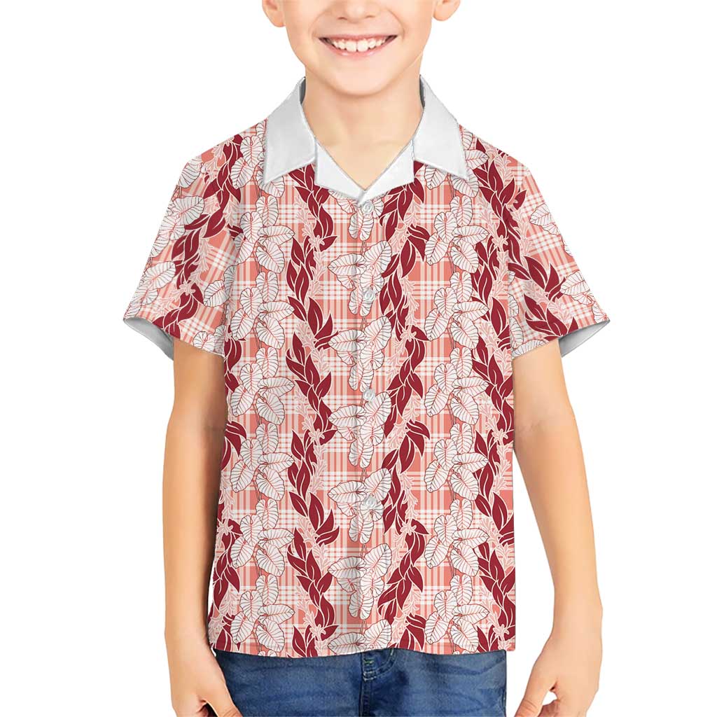 Hawaii Ti Leaf Maile Tuberose Lei Kid Hawaiian Shirt With Hanalei Leaf Red