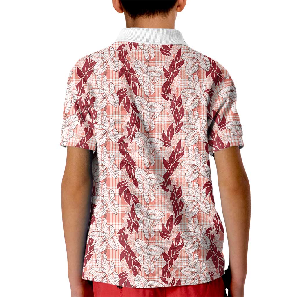 Hawaii Ti Leaf Maile Tuberose Lei Kid Polo Shirt With Hanalei Leaf Red LT05 - Polynesian Pride