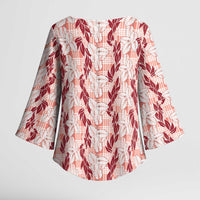 Hawaii Ti Leaf Maile Tuberose Lei Kimono Sleeve Blouse With Hanalei Leaf Red LT05 - Polynesian Pride