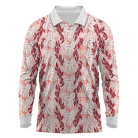 Hawaii Ti Leaf Maile Tuberose Lei Long Sleeve Polo Shirt With Hanalei Leaf Red LT05 Red - Polynesian Pride