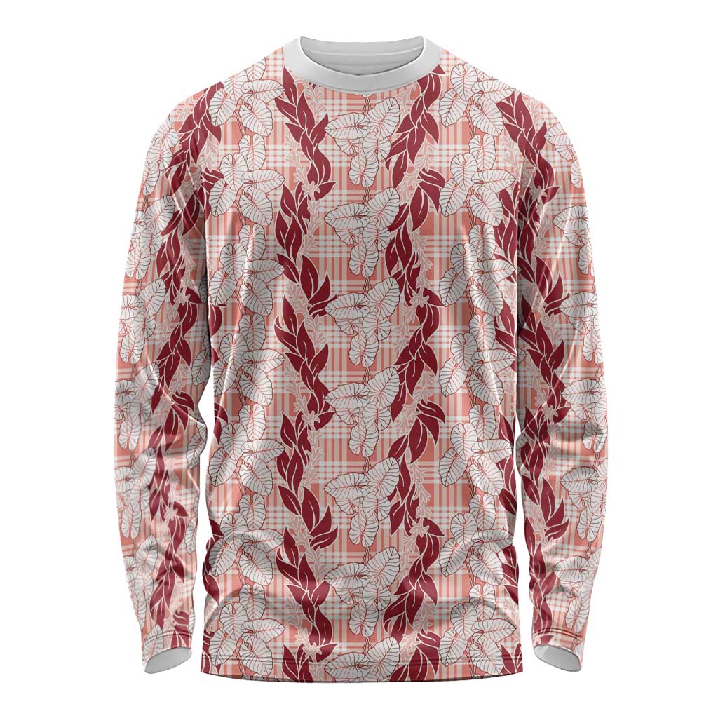 Hawaii Ti Leaf Maile Tuberose Lei Long Sleeve Shirt With Hanalei Leaf Red LT05 Unisex Red - Polynesian Pride