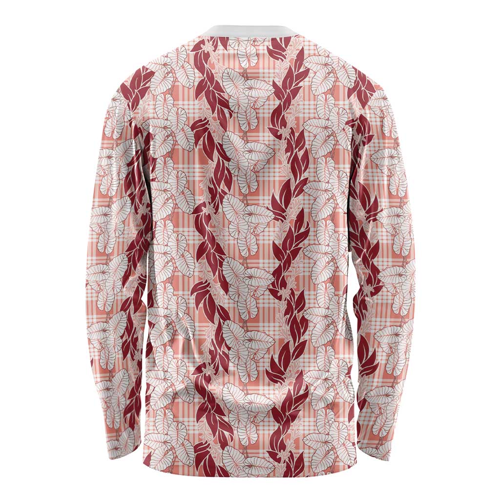 Hawaii Ti Leaf Maile Tuberose Lei Long Sleeve Shirt With Hanalei Leaf Red LT05 - Polynesian Pride