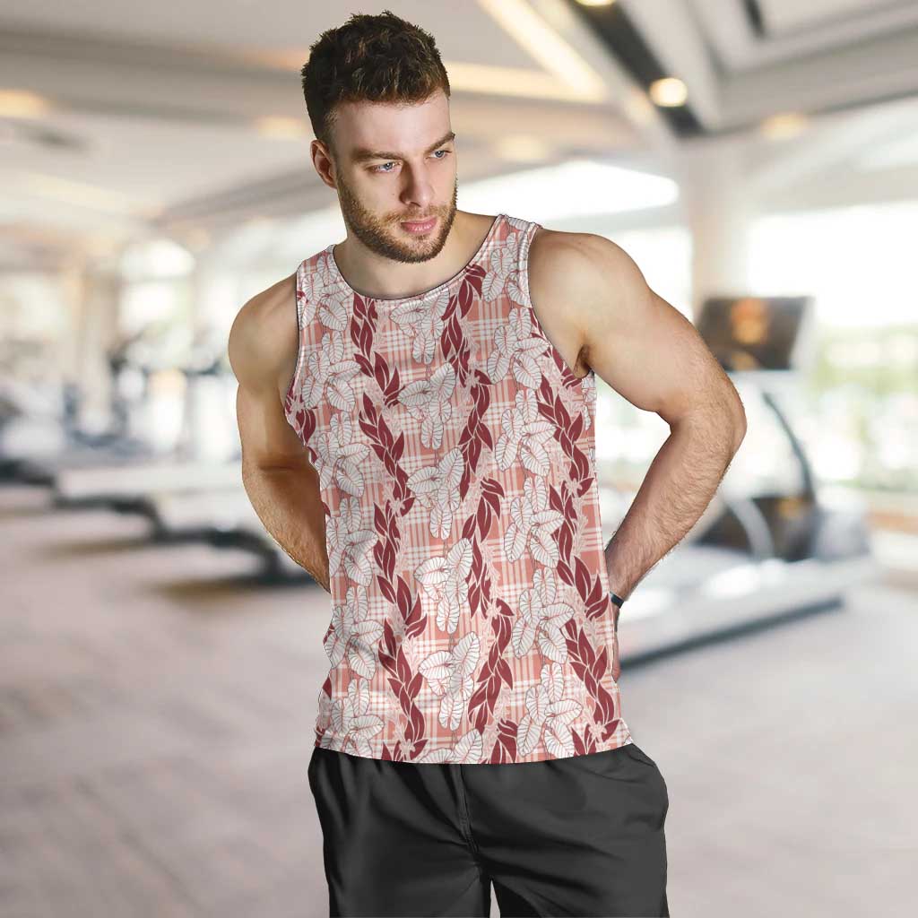 Hawaii Ti Leaf Maile Tuberose Lei Men Tank Top With Hanalei Leaf Red