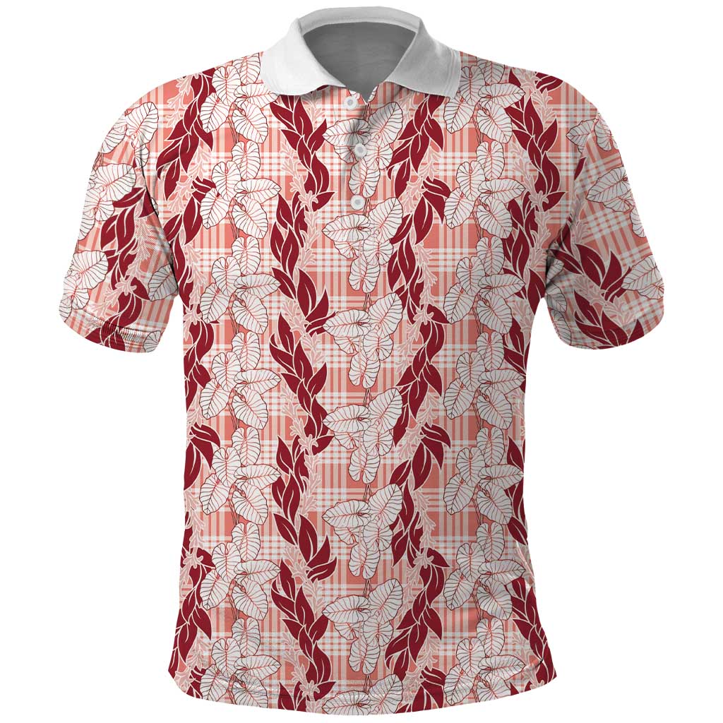Hawaii Ti Leaf Maile Tuberose Lei Polo Shirt With Hanalei Leaf Red LT05 Red - Polynesian Pride