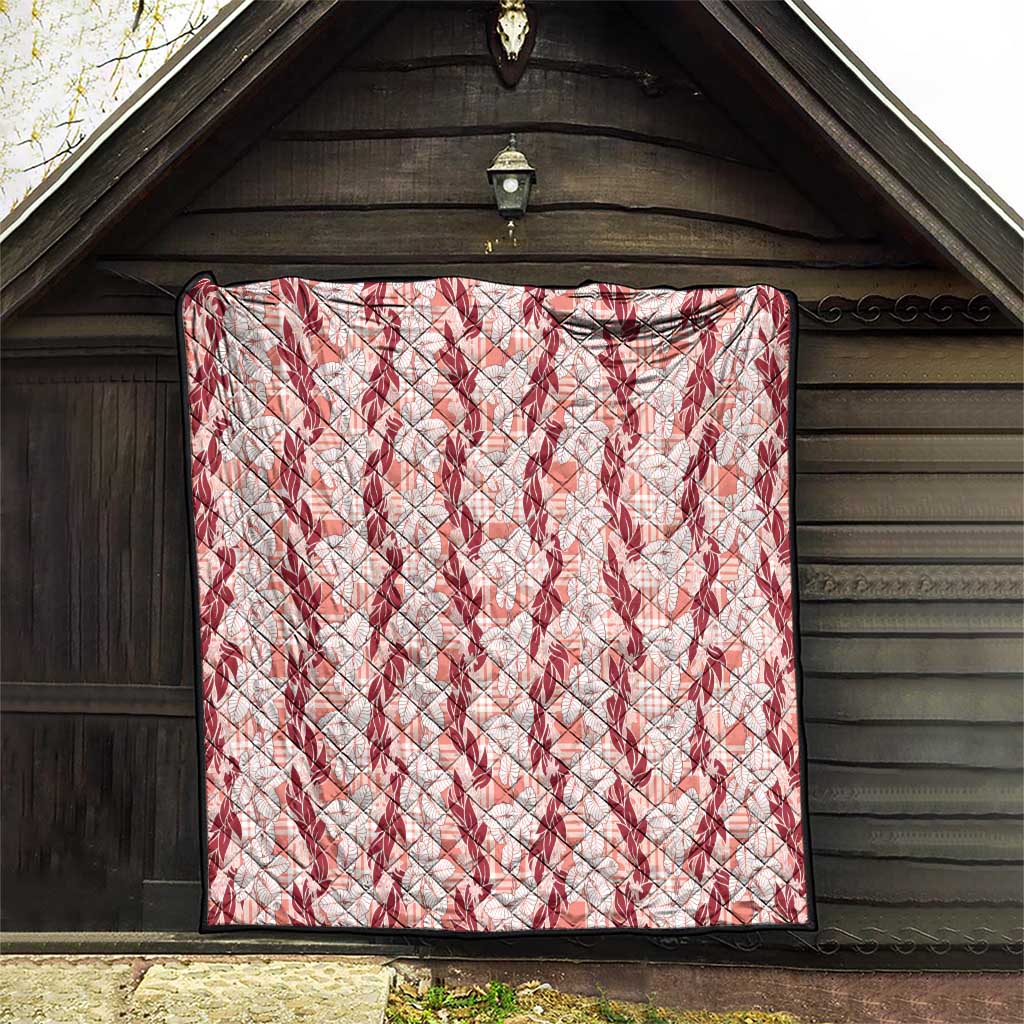 Hawaii Ti Leaf Maile Tuberose Lei Quilt With Hanalei Leaf Red LT05 - Polynesian Pride