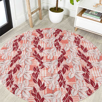 Hawaii Ti Leaf Maile Tuberose Lei Round Carpet With Hanalei Leaf Red LT05 Red - Polynesian Pride