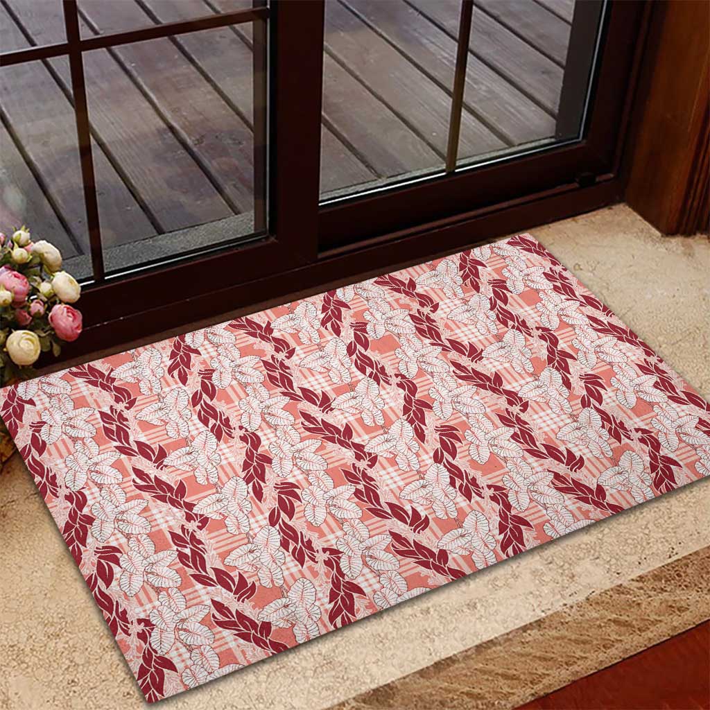Hawaii Ti Leaf Maile Tuberose Lei Rubber Doormat With Hanalei Leaf Red LT05 - Polynesian Pride