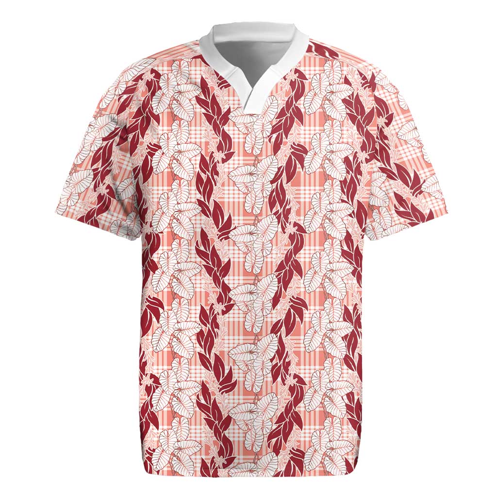 Hawaii Ti Leaf Maile Tuberose Lei Rugby Jersey With Hanalei Leaf Red LT05 Red - Polynesian Pride