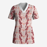 Hawaii Ti Leaf Maile Tuberose Lei Scrub Top With Hanalei Leaf Red LT05 Adult Red - Polynesian Pride
