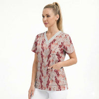 Hawaii Ti Leaf Maile Tuberose Lei Scrub Top With Hanalei Leaf Red LT05 - Polynesian Pride