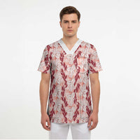 Hawaii Ti Leaf Maile Tuberose Lei Scrub Top With Hanalei Leaf Red LT05 - Polynesian Pride