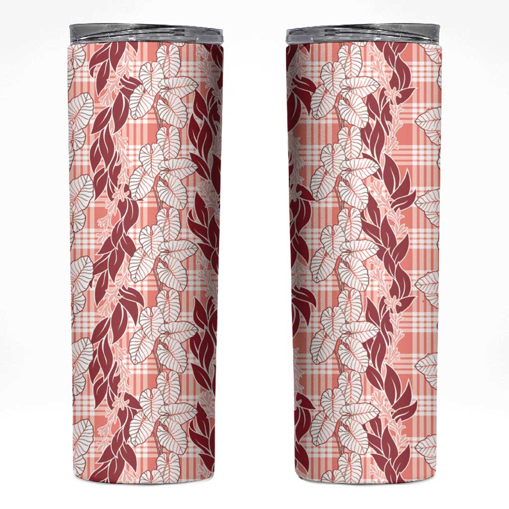 Hawaii Ti Leaf Maile Tuberose Lei Skinny Tumbler With Hanalei Leaf Red LT05 Red - Polynesian Pride