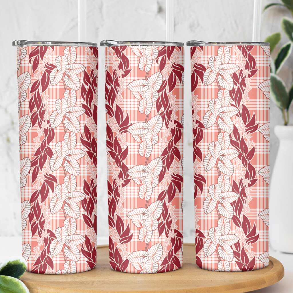 Hawaii Ti Leaf Maile Tuberose Lei Skinny Tumbler With Hanalei Leaf Red LT05 - Polynesian Pride